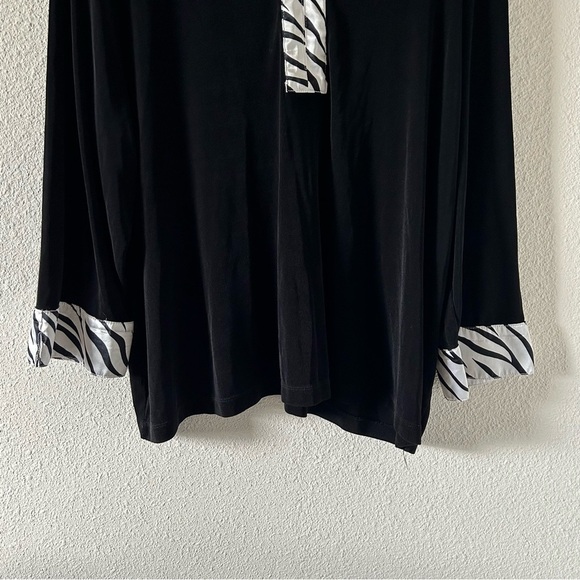 Kiara Women’s Blouse 2X Black Zebra Print Collar Pop Over 3/4 Sleeve Party - Picture 2 of 8